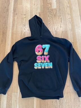 Black Hoodie with Colorful "67 SIX SEVEN" Graphic